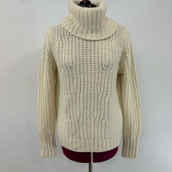 Banana Republic Chunky Knit Turtleneck Sweater Cream M Alpaca Wool - Picture 1 of 9